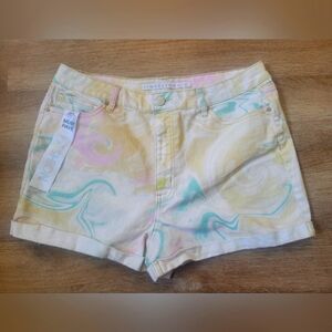 Tinseltown Yellow and Pink Jean Shorts Pastel Tie-Dye